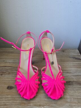 Semicouture Shoe Dazzle Neon Pink Strappy High-Heel Sandals